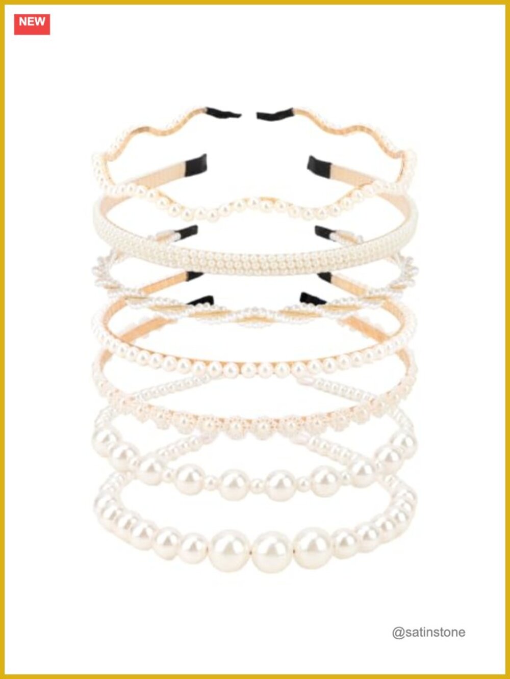 Pearl Beaded Headbands Set Gold Tone Alloy Non-Slip Hair Accessory 7 Pack